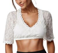 Damen Dirndlbluse Spitze weiß Elegante Kurzarm Stretch Dirndl Bluse Trachtenbluse für Oktoberfest Dirndl Bluse Spitzenweste Spitzenbluse für Oktoberfest (YG-White, L)