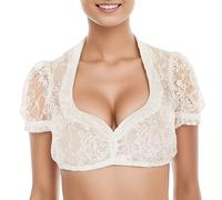 Damen Dirndlbluse Spitze weiß Elegante Kurzarm Stretch Dirndl Bluse Trachtenbluse für Oktoberfest Dirndl Bluse Spitzenweste Spitzenbluse für Oktoberfest (YF-White, XXL)