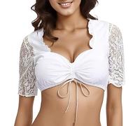 Damen Dirndlbluse Spitze weiß Elegante Kurzarm Stretch Dirndl Bluse Trachtenbluse für Oktoberfest Dirndl Bluse Spitzenweste Spitzenbluse für Oktoberfest