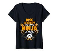 Damen Disc Jockey am Tag Ninja in der Nacht - Bester Disc Jockey T-Shirt mit V-Ausschnitt