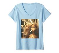 Damen Disgusted FACE Meme DOLL Babe X Only Baby Love Date Fans T-Shirt mit V-Ausschnitt