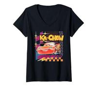 Damen Disney and Pixar's Cars Lightning McQueen Ka-Chow Art T-Shirt mit V-Ausschnitt