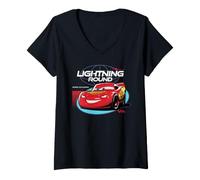 Damen Disney and Pixar's Cars Lightning McQueen Lightning Round T-Shirt mit V-Ausschnitt