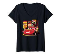 Damen Disney and Pixar's Cars Lightning McQueen LMQ #95 Spotlight T-Shirt mit V-Ausschnitt