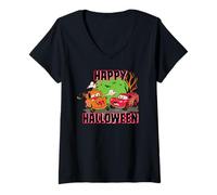 Damen Disney and Pixar's Cars Mater & Lightning Happy Halloween T-Shirt mit V-Ausschnitt