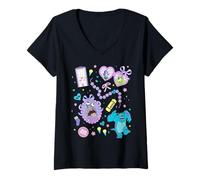 Damen Disney and Pixar's Monsters, Inc. Coquette Collage T-Shirt mit V-Ausschnitt