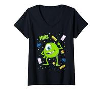 Damen Disney and Pixar's Monsters, Inc. Mike Big Pose Collage T-Shirt mit V-Ausschnitt