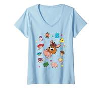 Damen Disney and Pixar's Toy Story Bullseye Big Face Collage T-Shirt mit V-Ausschnitt, Himmelblau, M