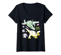 Damen Disney and Pixar's Toy Story Buzz Lightyear & Rex in Space T-Shirt mit V-Ausschnitt