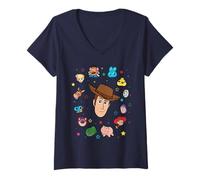 Damen Disney and Pixar's Toy Story Sheriff Woody Big Face Collage T-Shirt mit V-Ausschnitt