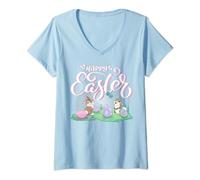 Damen Disney Bambi Happy Ostern Thumper & Miss Bunny Vintage Logo T-Shirt mit V-Ausschnitt