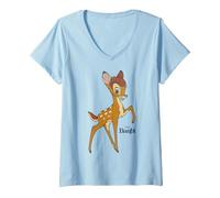 Damen Disney Bambi Simple Portrait Logo T-Shirt mit V-Ausschnitt, Himmelblau, S