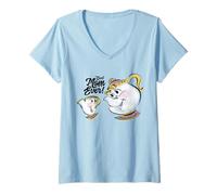 Damen Disney Beauty and the Beast Chip Mrs. Potts Best Mom Ever T-Shirt mit V-Ausschnitt