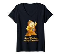 Damen Disney Beauty and the Beast Cogsworth Stop Wasting My Time T-Shirt mit V-Ausschnitt