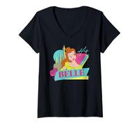 Damen Disney Beauty and the Beast Couples Matching His Belle T-Shirt mit V-Ausschnitt