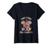 Damen Disney "Best Kid on Earth" Mickey & Friends Family Trip T-Shirt mit V-Ausschnitt