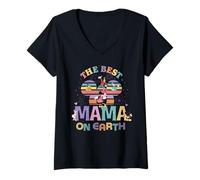 Damen Disney "Best Mama on Earth" Mickey & Friends Family Trip T-Shirt mit V-Ausschnitt
