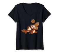 Damen Disney Chip ‘n Dale Chipmunks Acorn Run T-Shirt mit V-Ausschnitt