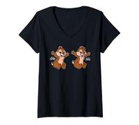 Damen Disney Chip 'n Dale Retro Character Pose Trip Matching T-Shirt mit V-Ausschnitt