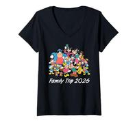 Damen Disney Classic Characters Family Trip 2026 Matching Vacation T-Shirt mit V-Ausschnitt