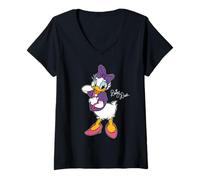 Damen Disney Daisy Duck Retro Character Cute Pose Trip Matching T-Shirt mit V-Ausschnitt