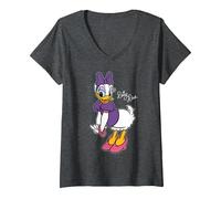 Damen Disney Daisy Duck Retro Character Sassy Pose Trip Matching T-Shirt mit V-Ausschnitt, Anthrazit Meliert, L