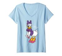 Damen Disney Daisy Duck Retro Character Sassy Pose Trip Matching T-Shirt mit V-Ausschnitt, Himmelblau, S