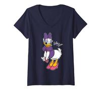 Damen Disney Daisy Duck Retro Character Sassy Pose Trip Matching T-Shirt mit V-Ausschnitt, Marineblau, XXL