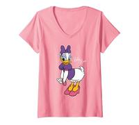 Damen Disney Daisy Duck Retro Character Sassy Pose Trip Matching T-Shirt mit V-Ausschnitt, Rosa, XL