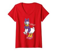 Damen Disney Daisy Duck Retro Character Sassy Pose Trip Matching T-Shirt mit V-Ausschnitt, Rot, XL