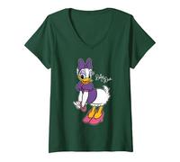 Damen Disney Daisy Duck Retro Character Sassy Pose Trip Matching T-Shirt mit V-Ausschnitt, Waldgrün, L