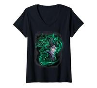 Damen Disney Dornröschen Maleficent Dunkle Magie T-Shirt mit V-Ausschnitt