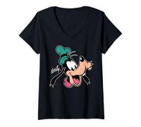 Damen Disney Goofy Big Face Retro Character Trip Matching T-Shirt mit V-Ausschnitt