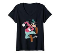 Damen Disney Goofy Retro Character Silly Pose Trip Matching T-Shirt mit V-Ausschnitt