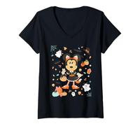 Damen Disney Halloween Minnie Mouse Cute Cat Costume Collage T-Shirt mit V-Ausschnitt
