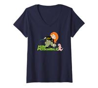 Damen Disney Kim Possible and Rufus Animated Series Logo T-Shirt mit V-Ausschnitt