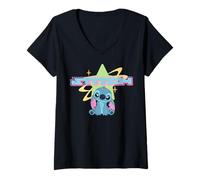 Damen Disney Lilo & Stitch Adorable Y2K Style Color Pop Poster T-Shirt mit V-Ausschnitt