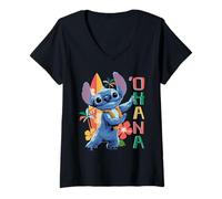Damen Disney Lilo & Stitch Live-Action Movie 'Ohana Hula Beach T-Shirt mit V-Ausschnitt