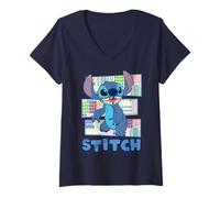 Damen Disney Lilo & Stitch Musterpaneele Stich Portrait T-Shirt mit V-Ausschnitt