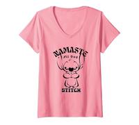 Damen Disney Lilo & Stitch Namaste All Day T-Shirt mit V-Ausschnitt, Rosa, S