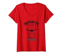 Damen Disney Lilo & Stitch Namaste All Day T-Shirt mit V-Ausschnitt, Rot, S