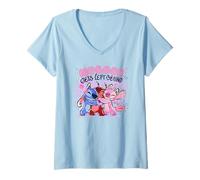 Damen Disney Lilo & Stitch Nobody Gets Left Behing Sketch Big Logo T-Shirt mit V-Ausschnitt
