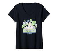 Damen Disney Lilo & Stitch Not Today I'm Busy Neon Retro Big Logo T-Shirt mit V-Ausschnitt