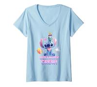 Damen Disney Lilo & Stitch with Scrump Big Shiny Birthday Crew T-Shirt mit V-Ausschnitt