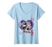 Damen Disney Mickey And Friends Anime Style Daisy And Minnie Heart T-Shirt mit V-Ausschnitt