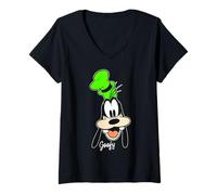 Damen Disney Mickey And Friends Goofy Big Face Portrait T-Shirt mit V-Ausschnitt
