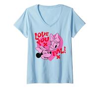 Damen Disney Mickey And Friends Love You Pal Minnie & Daisy Heart T-Shirt mit V-Ausschnitt