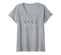 Damen Disney Mickey And Friends Mickey Mouse Neon Line Up T-Shirt mit V-Ausschnitt, Grau Meliert, M