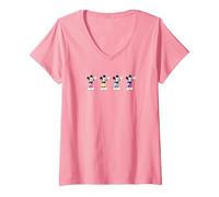 Damen Disney Mickey And Friends Mickey Mouse Neon Line Up T-Shirt mit V-Ausschnitt, Rosa, XL