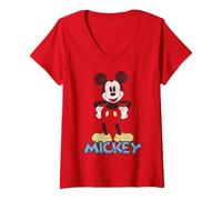 Damen Disney Mickey And Friends Micky Classic Portrait T-Shirt mit V-Ausschnitt
